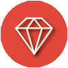 a white line drawing of a diamond on a red circle